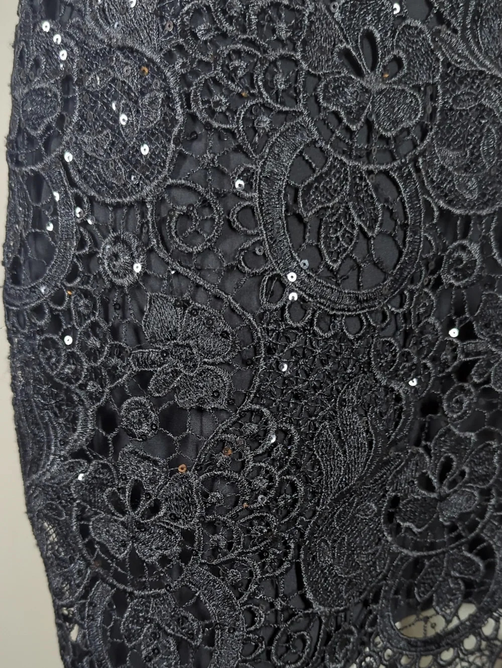 bebe Black Lace Sequin Spaghetti Strap Bodycon Dress Small - Picture 6 of 10
